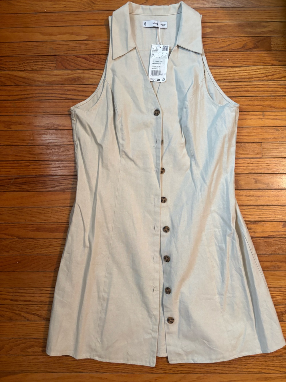 Mango DRESS Button Down Mini in Beige Size Medium NWT